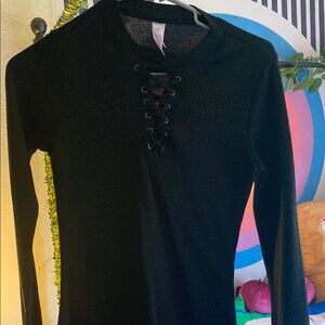 No Boundaries Black Lace-Up Sleeve Top